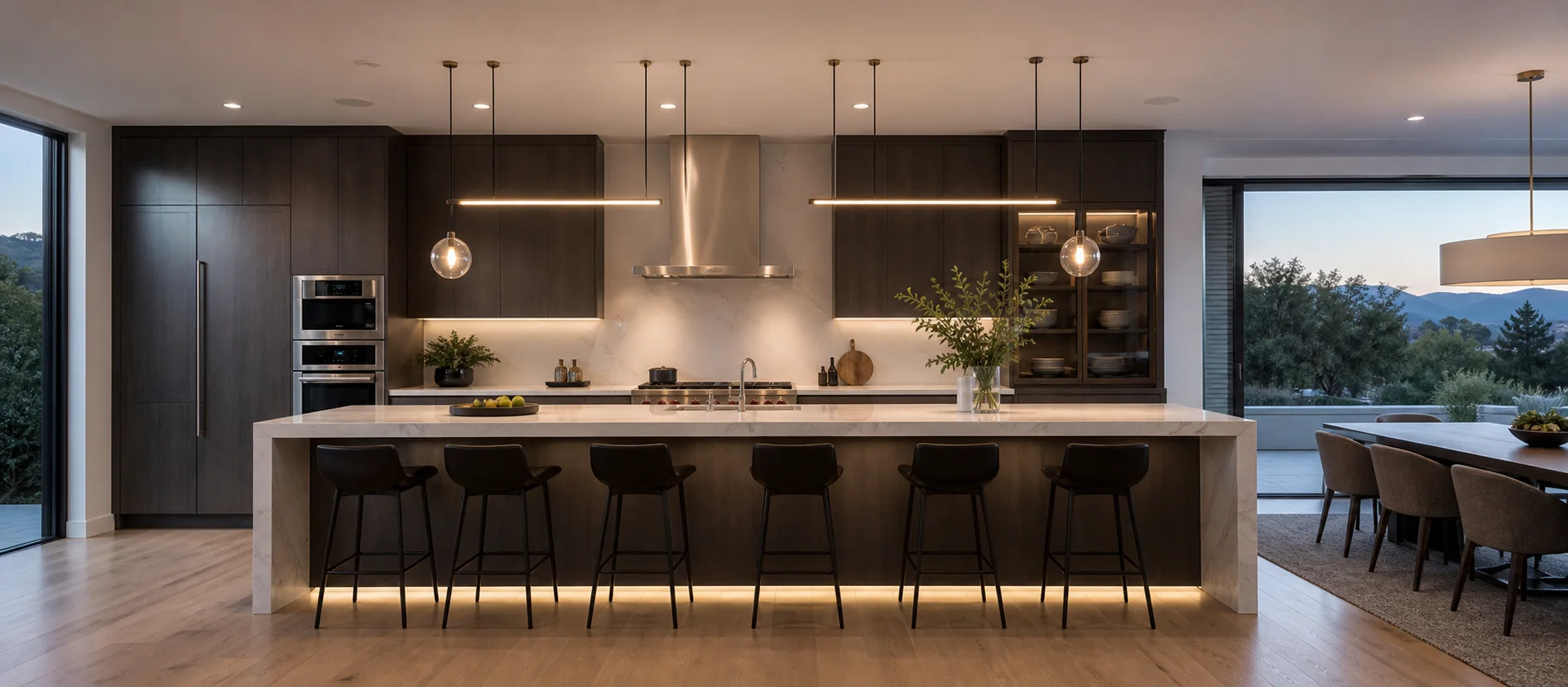 Contemporary kitchen with layered architectural and task lighting